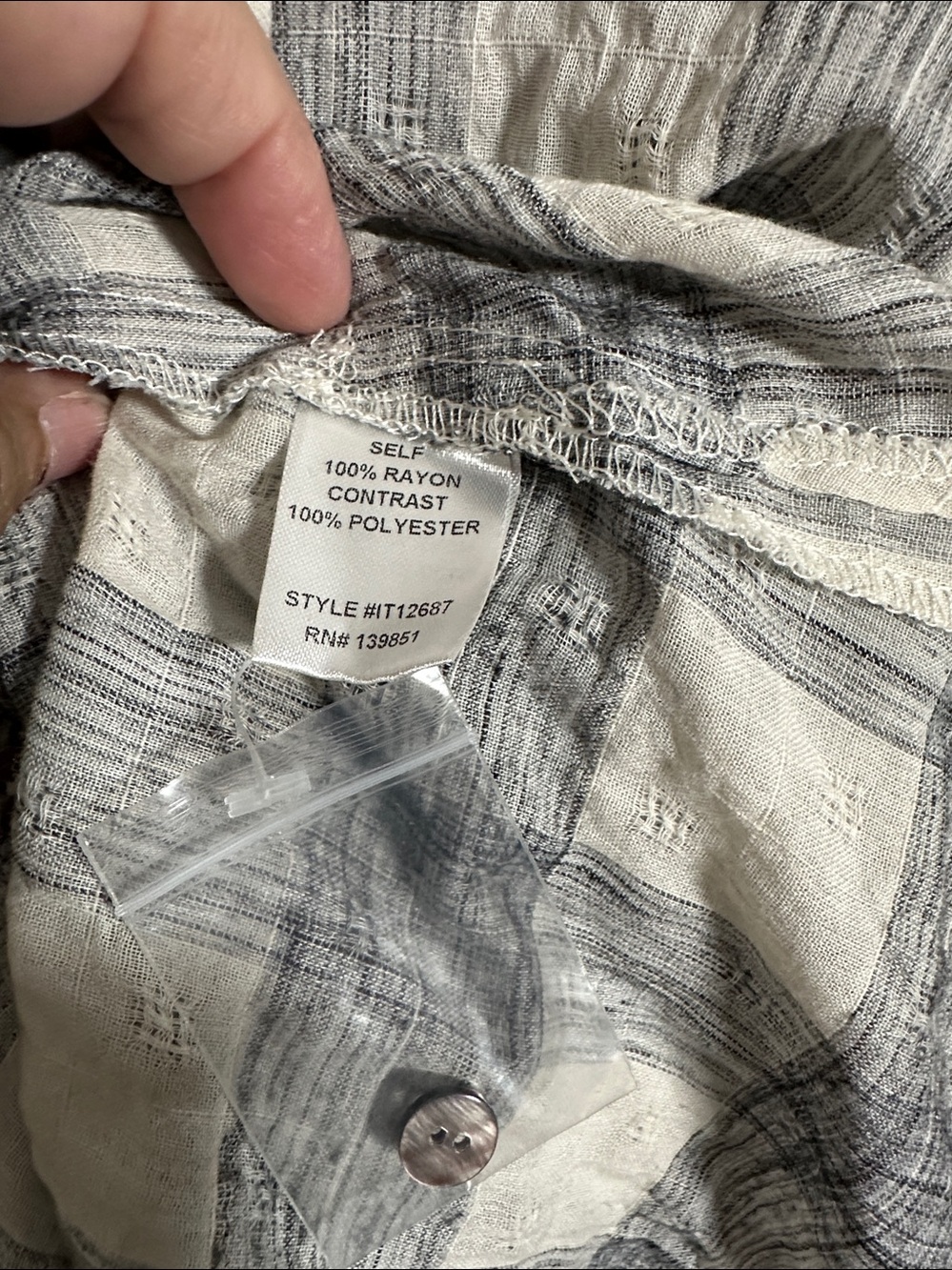 NWT Oddi Clothing Button Up Plaid Shirt with Sheer Mesh Embroidery Size M - Picture 5 of 7